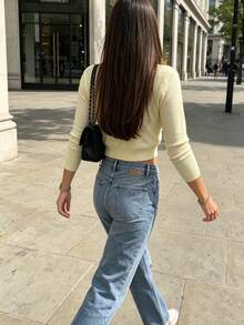 Summer Fall Women Casual Elegant Cardigans Yellow Y2K Cropped Slim Long Sleeve V Neck Button Down Knit Perfect For Vacation & Party - Yellow - View 11