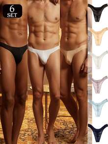 6-Piece Men's Ice Silk Thong - Low Waist, Semi Transparent, Invisible G-Shaped Underwear, Comfortable And Breathable - Mixed Colors - View 1