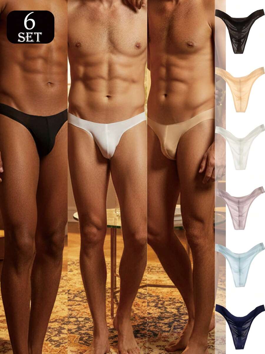 6-Piece Men's Ice Silk Thong - Low Waist, Semi Transparent, Invisible G-Shaped Underwear, Comfortable And Breathable - Mixed Colors - View 1