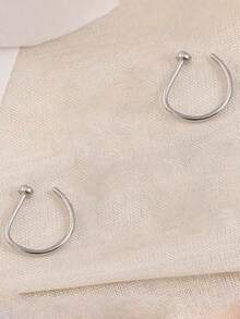2pcs Minimalist 18K Gold Plated Stainless Steel D-Shaped Clip-On Fake Nose Ring, Hypoallergenic Non-Piercing Nose Hoop Jewelry, Suitable For Daily, Commute, Party, Music Festival, Nightclub Wear - D-shaped Non-piercing Nose Ring - View 3