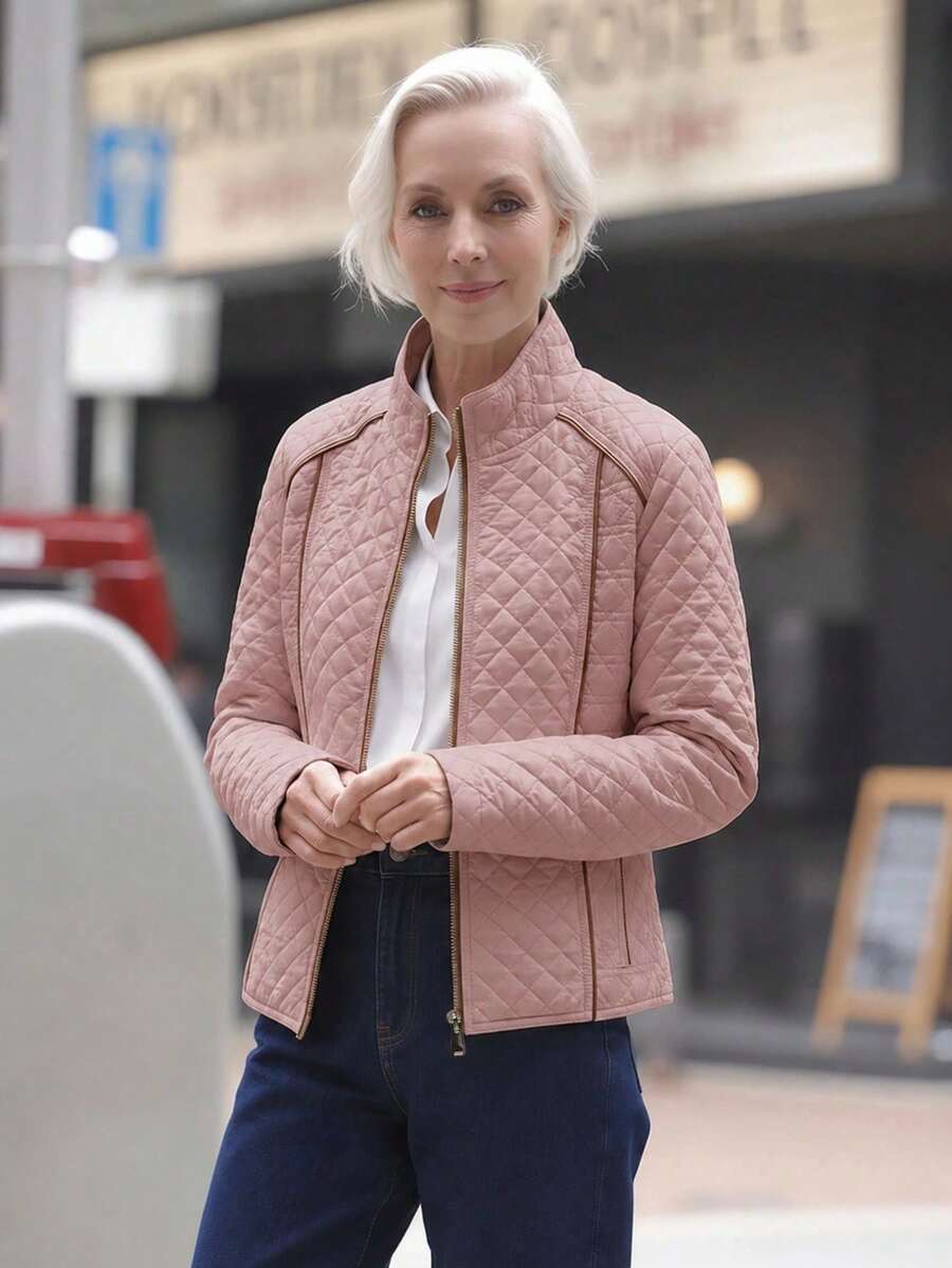 Giolshon 女款街頭風休閒連帽填充外套，附口袋，輕量絎縫填充外套，適合春/秋/冬日常穿著