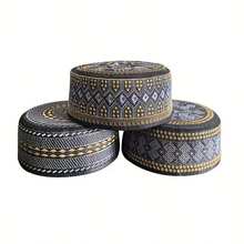 1pc Geometric Pattern Polyester Islamic Cap, Gold & Grey, All Seasons - Gold Grey - View 5