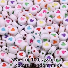 100 颗 7 毫米多色心形亚克力珠，带白色底座，适合制作时尚 DIY 手链、项链、手机挂件、小型企业珠宝 - 不透明多色 - 查看 9