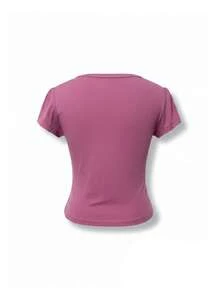 Women's Elastic Fitted V-Neck Short Sleeve T-Shirt Casual Top Summer Pink - Pink - View 9