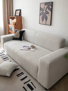 1pc Classic Elastic Fitted Sofa Cover, With T-Shaped Back Cushion Design, Machine Washable Polyester Fiber Dustproof Cover, With Antibacterial And Soft Properties, Suitable For Single Sofa, Double Sofa, 3-Seater Sofa And 4-Seater Sofa, Holiday Decoration - Light Grey - View 5