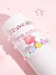 3pcs/Set Macaron Beaded Bracelet With Cute Pendant, Girls Daily Wear Decorative Jewelry Gift - one-size - View 4