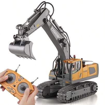 Excavadora de juguete con control remoto, 6 canales, control remoto de 2.4 GHz, equipada con pala y luces, vehículo de construcción/excavadora hidráulica de juguete, un gran regalo para niños y niñas de 6 años en adelante.