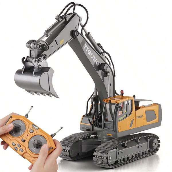 Remote-Controlled Excavator Toy, 6-Channel Control, 2.4GHz Remote-Controlled Excavator, Equipped With A Bucket And Lights, Construction Vehicle/Hydraulic Excavator Toy, A Great Gift For Boys And Girls Ages 6 And Up