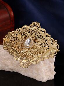 1Pc Court Filigree Rhinestone Brooch, Wavy Rhombus Hollow Design, Pin Jewellery For Moroccan Wedding - Multicolor - View 3