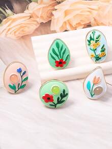 ZAA Vacation Fresh Pastoral Style Oil Painting Floral Open Ring, Artistic Elegant Fashion Geometric Oval Ring,Rings For Women - Multicolor - View 2