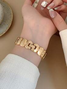 1件女款金色方形多邊形石英手錶，散發低調奢華與優雅，百搭風格，完美禮物與派對配件 - 金色 - 查看 6