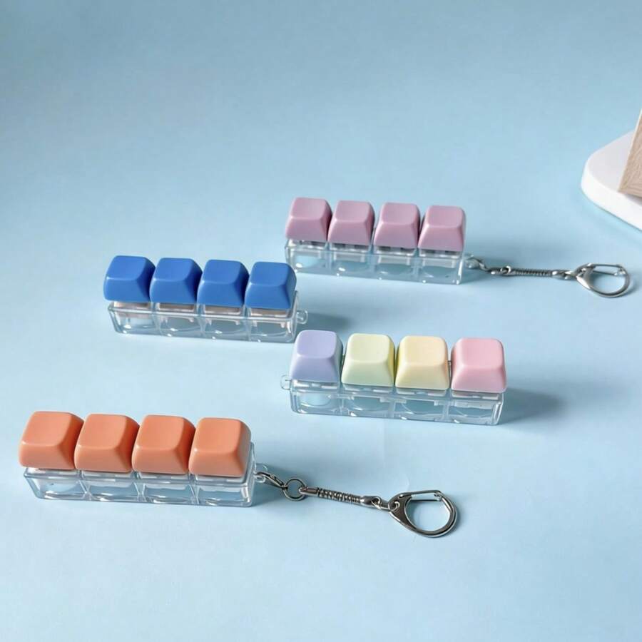 4-Key Mechanical Keyboard Keycap With Colorful & Vibrant Macaron Colors & Stress Relief Toy Keychain Pendant & Effective Stress Relief Keyboard, Soft & Crispy Keys For Office Fidgeting & Teenager Stress Relief Toy Gift