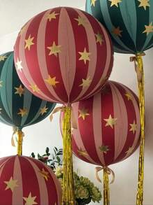 2pcs 22 Inch 4D Striped Star & 3D Round Foil Balloons, Birthday Party Decorations, Suitable For 1st Birthday Party Scene Arrangement - Multicolor - View 4