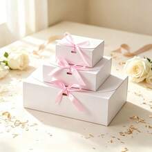 1/8/16Pcs White Foldable Paper Gift Boxes 10.6*7.8*3.1Inch With Pink Satin Bow Ribbon, Bridesmaid Proposal Packaging Box For Wedding Bridal Shower Baby Shower Party Favors - View 1