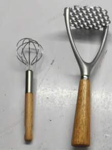 1 Set Home Kitchen Gadgets, Wooden Handle Stainless Steel Potato Masher, Manual Egg Beater, Kitchen Baking Tools Home Gift Set, Practical Holiday Gift, New Home Opening Gift, Kitchen Small Gift - Multicolor - View 13