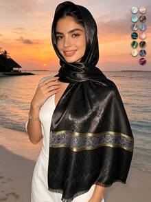 1pc Elegant Luxury Gold Thread Jacquard Hijab, Versatile Floral Pattern Tasseled Shawl Scarf For Women, Suitable For All Seasons For Dress - Multicolor - View 1