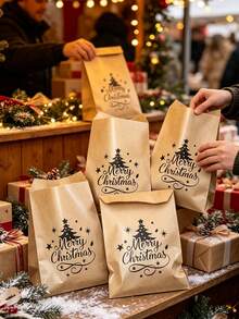 100/50/30/1pc Christmas Kraft Paper Gift Bags, Holiday Tree Pattern, Suitable For Christmas Gift Wrapping, Christmas Gifts And Christmas Storage, Perfect Christmas Packaging Supplies - One Size Fits All - View 4