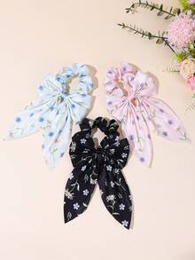 3PCS Multi-Color Daisy Floral Hair Bow For Girls, Fresh Flower Scrunchie Alligator Clip, Soft Hair Clip, Teens Sweet Teen Kids Hair Accessories - Multicolor - View 1