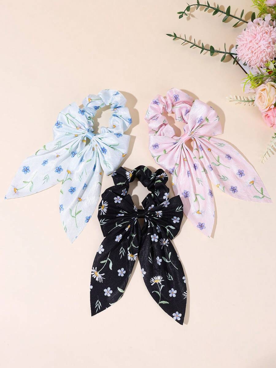 3PCS Multi-Color Daisy Floral Hair Bow For Girls, Fresh Flower Scrunchie Alligator Clip, Soft Hair Clip, Teens Sweet Teen Kids Hair Accessories - Multicolor - View 1