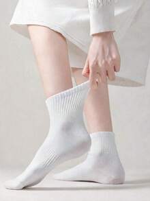 1-20Pairs Solid Combed‑Cotton Mid‑Calf Socks, Elastic Breathable & Versatile, Ideal For Students, Office‑Workers And Sports Lovers Back To School - Multicolor - View 1