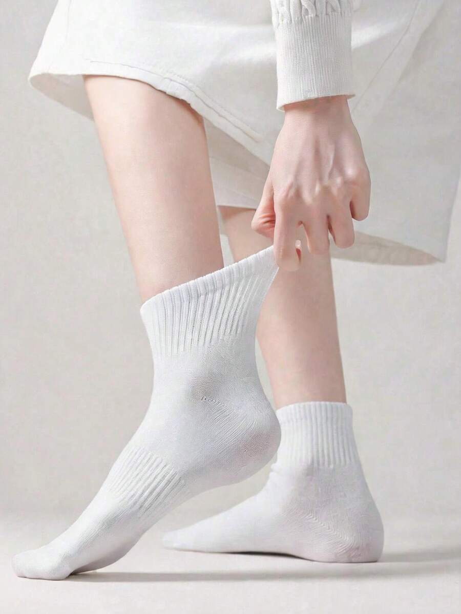 1-20Pairs Solid Combed‑Cotton Mid‑Calf Socks, Elastic Breathable & Versatile, Ideal For Students, Office‑Workers And Sports Lovers Back To School - Multicolor - View 1