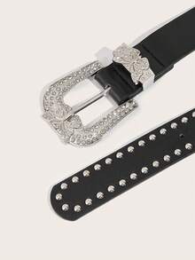 1pc Punk Style Metal Western PU Leather Belt For Women, Suitable For Daily Wear And Party - Black - View 3