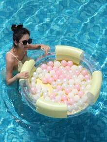 Multi-Color Sequin Inflatable Swim Ring, Adult Summer Beach Water Hammock Floating Mat, Includes Ocean Balls - 彩色 - 查看 8