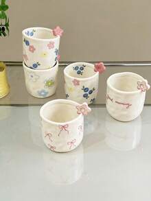 250ml Floral Coffee Cup, Cute 3D Flower Ceramic Handheld Cup, Bowknot Tea Cup, Hand-Pinch Asymmetrical Ceramic Coffee Cup Latte Cup Breakfast Cup Gift - Multicolor - View 7