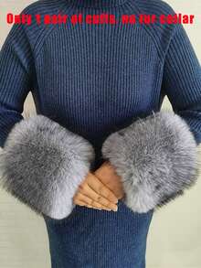 Faux Fur Collar Cuffs Set Winter Fluffy Shawl, 3 Options: Collar+Cuffs / Single Collar / Cuffs Only - Multicolor - View 23