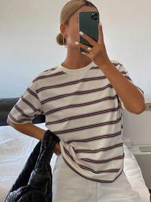 Camiseta de manga corta minimalista y versátil de uso casual, para verano - Albaricoque 3 - Ver 1