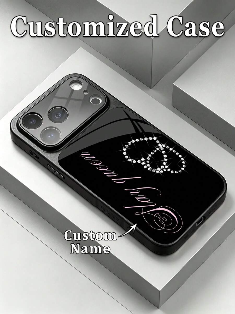 Funda protectora de teléfono de lujo con cristal templado, diamantes de imitación y acabado mate anti-caídas, compatible con iPhone 17/17Pro/17ProMax/17Air/16/16Pro/16ProMax/16Plus/15/15Plus/15Pro/15ProMax/14/14Plus/14Pro/14ProMax/13/13Pro/13ProMax/12/11, accesorios de teléfono con protección de alta gama, regalo de cumpleaños, aniversario o fiesta - Negro - Ver 1