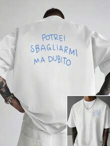 Christmas 1pc Men's Shirt With Italian Cursive Script - Double-Sided Front And Back Panel With Italian Phrase, Loose Fit, Popular Item - 白色 - 查看 1