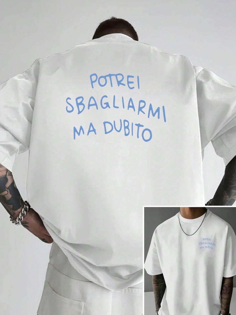 Christmas 1pc Men's Shirt With Italian Cursive Script - Double-Sided Front And Back Panel With Italian Phrase, Loose Fit, Popular Item - 白色 - 查看 1