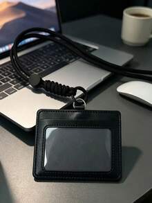 1pc Black PU Dual Slot Student Card Holder, New Semester School Commute Special, Comes With Adjustable Woven Lanyard, Can Store Student ID, Meal Card, Work Badge, Transit Pass, Community Access IC Card, Driver's License, Bank Card - View 5