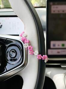 彩色種子珠汽車方向盤裝飾鏈，個性化汽車內飾裝飾鏈吊飾 - 小花 - 查看 10