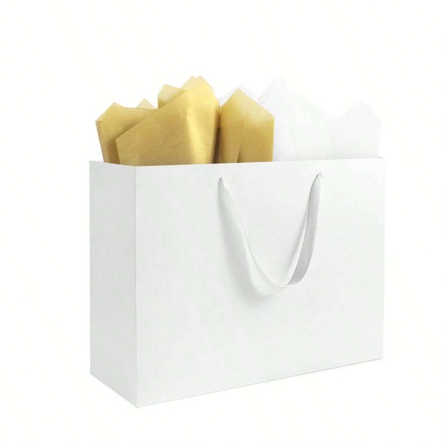 12 Pack Gift Bags With Ribbon Handles & Tissue Bags, White Gift Bags For Shopping, Small Business, Bridal Party, Wedding, Baby Shower, Bridal Party, Christmas And Holiday - 白色 - 查看 1