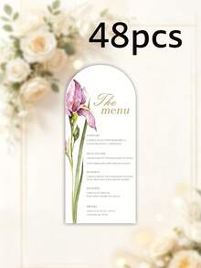Custom 1pc/24pcs/48pcs Personalized Wedding Menu Cards, Customized Wedding Dinner Menu, Elegant Minimalist Floral Design, Wedding Table Decor, Customizable Event Menu Cards, Personalized Cards, Suitable For Wedding Banquets, Wedding Parties, Minimalist Wedding Table Decor - Arched Menu 8x18cm - View 27