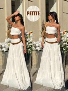 Women's Fashion Vacation Elegant Bohemian Shirred Waist Beach Evening Date Vacation Skirt White Summer - White - View 1