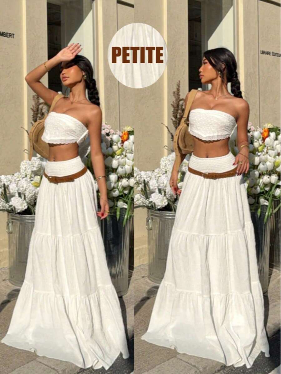 Women's Fashion Vacation Elegant Bohemian Shirred Waist Beach Evening Date Vacation Skirt White Summer - White - View 1