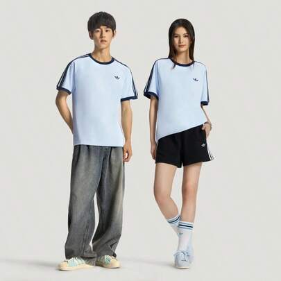 Adidas Originals CALI Men's SS Tee M Pure Cotton Skin-Friendly Casual Sports Short Sleeve T-Shirt, Crew Neck Pullover Striped Top, KT7764