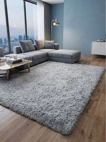 1pc Grey Fluffy Square Rug, Soft Skin-Friendly, Holiday Decor, Home Decor, Suitable For Living Room, Bedroom, Study, Dressing Room, Studio, Decorative Rug, Washable Rug - Grey - View 5