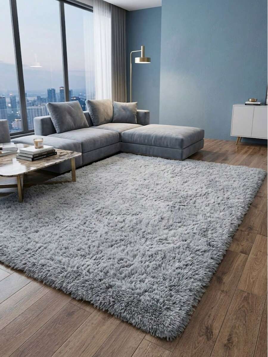 1 pieza Alfombra cuadrada gris esponjosa, suave y amigable con la piel, decoración navideña, decoración del hogar, adecuada para sala de estar, dormitorio, estudio, vestidor, estudio, alfombra decorativa, alfombra lavable - gris - Ver 1