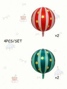 2pcs 22 Inch 4D Striped Star & 3D Round Foil Balloons, Birthday Party Decorations, Suitable For 1st Birthday Party Scene Arrangement - Multicolor - View 6