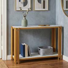 Modern Console Table With 2 Shelves, Hallway Table In White Marble Look, Slim Table For The Entryway, Decorative Table For Living Room, Hallway And Bedroom – H80/W123.5/D33.5 Cm - 金色 - 查看 8