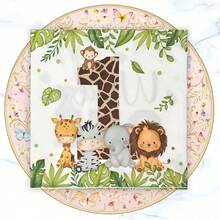 20pcs Colorful Leaf Pattern Napkins, 1st Birthday Animal Pattern Face Tissues, Colorful Printed Napkins - Jungle Animals - View 4
