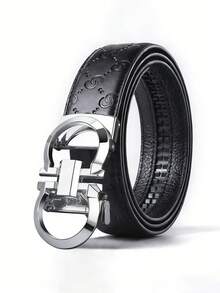 Men's Double Ring Automatic Buckle PU Faux Leather Belt, 47 Inch Extended Length, Embossed Business Casual Versatile Dress Pants Belt - Multicolor - View 5