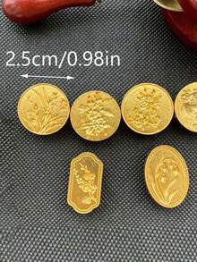 6件組金色合金蠟封印章套組，可替換式木柄，貓咪與山茶花圖案，適用於邀請函、卡片、信封與禮品包裝，印章，花卉圖案 - A - 查看 2