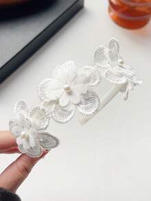 1件女款白色水鑽珍珠花朵裝飾髮箍髮飾 - 彩色 - 查看 5