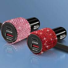 Bling Bling Car Charger, Diamond 3-In-1 Retractable Charging Cable, USB Charging Cable, Fast Charging, Cute 3-In-1 Fast Charging Cable, Suitable For Women, Compatible With Smartphones, Dashcam, GPS, Perfect Gift For Holidays/Birthdays - Multicolor - View 90