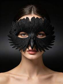 Vintage Dark Raven Half-Face Decorative Mask With Exquisite Layered Feather Design, Suitable For Masquerade, Carnival, Dark Night Theme Party, Bar Performance Styling, Niche High-End Fashion Accessory - Black - View 3